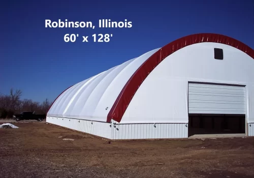 A fabric structure is seen. Greenfield Contractors builds storage buildings for construction.