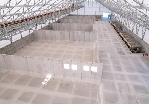 The interior of a Greenfield Contractors fabric structure is seen. Greenfield Contractors builds grain storage and other ag structures.