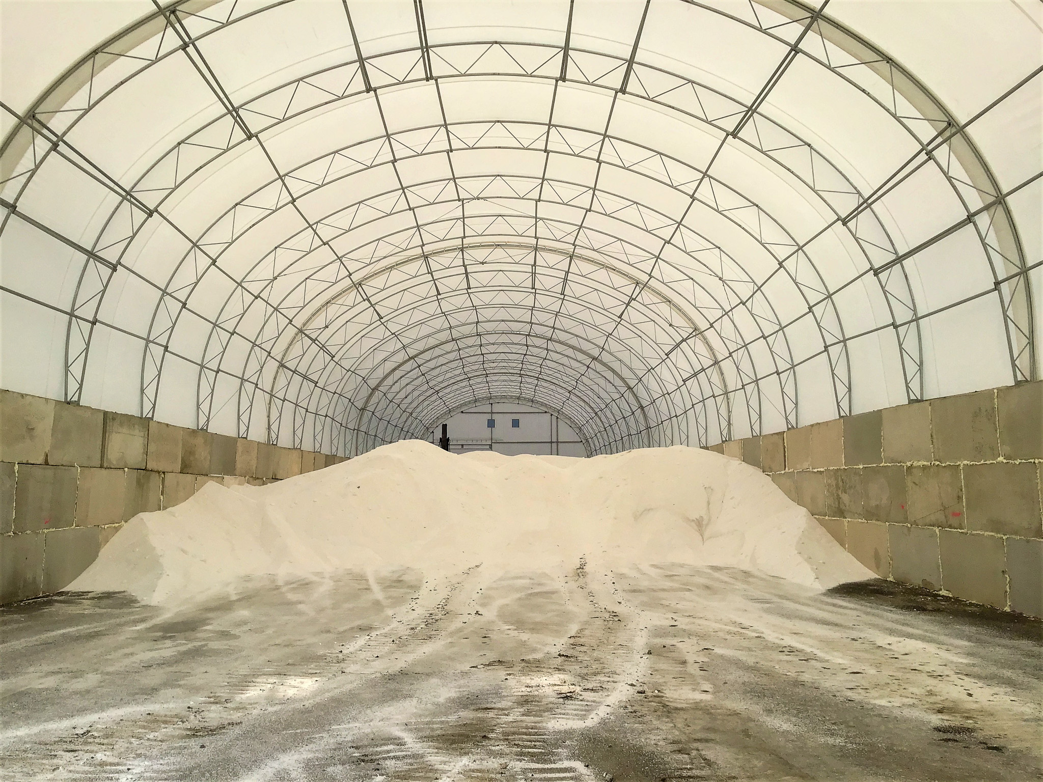 A fabric salt storage building is seen. Greenfield Contractors build Salt Storage Buildings in Galesburg IL.