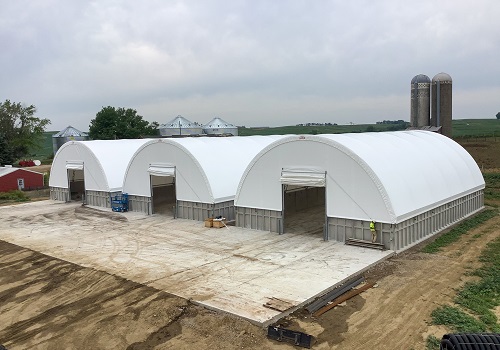 Three fabric buildings constructed on a farm