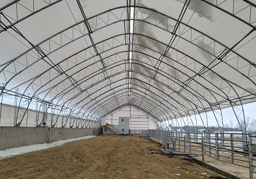 The inside of Fabric Buildings in Peoria IL used for cattle