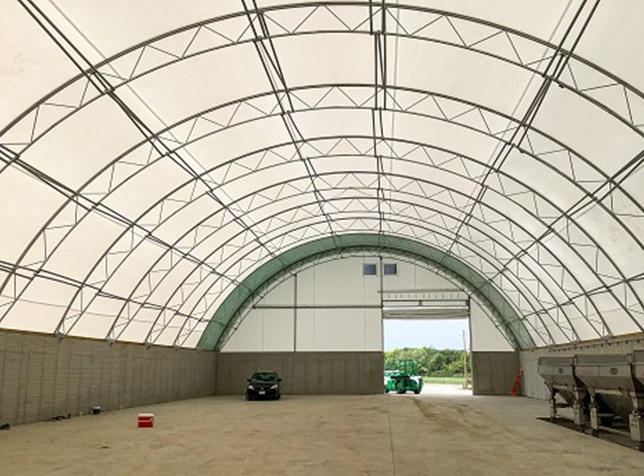 A commercial fabric storage building is seen. Greenfield Contractors builds Commercial Storage Buildings in Bloomington IL.