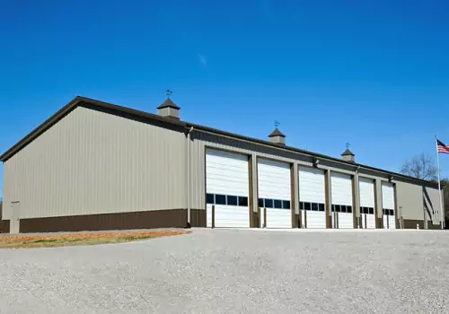 A metal building is seen. Greenfield Contractors builds Custom Metal Buildings in Peoria IL.