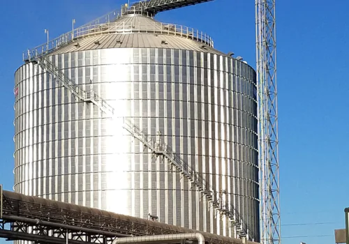 A grain bin, one of the many Storage Buildings for Agriculture Greenfield Contractors can construct